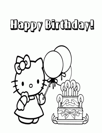 Hello Kitty Cake And Star Birthday Coloring Page | H & M Coloring ...