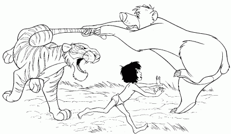 Jungle Book Shere Khan Fighting With Baloo And Mowgli Coloring ...