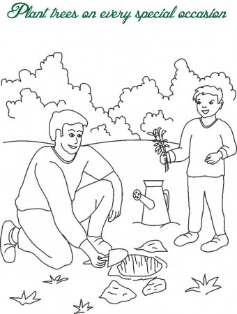 Plant trees printable coloring page for kids
