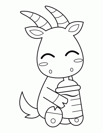 Printable Baby Goat with Bottle Coloring Page
