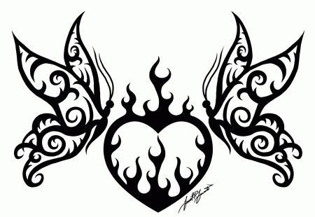 Of Hearts With Flames - Coloring Pages for Kids and for Adults | Butterfly coloring  page, Skull coloring pages, Tribal heart tattoos