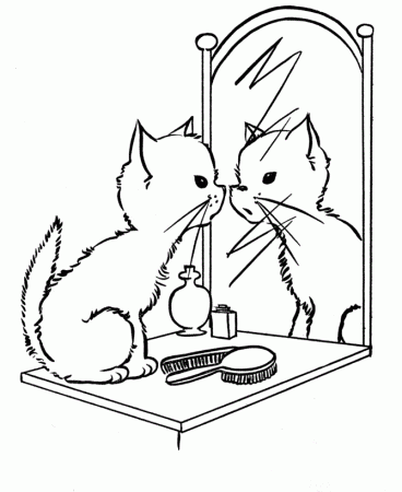 Cat on The Mirror Coloring Page | Animal pages of KidsColoringPage ...