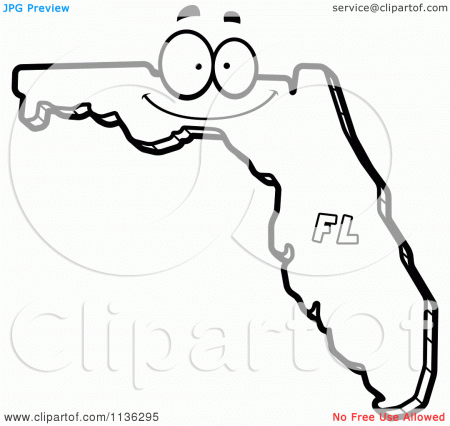 Cartoon Clipart Of An Outlined Happy Florida State Character ...