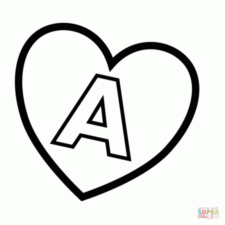 Letter A in Heart coloring page | Free Printable Coloring Pages