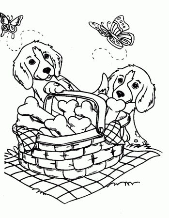 Cute Couple Puppies Coloring Page - Free Printable Coloring Pages for Kids