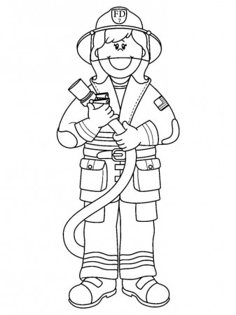 Happy Firefighter Coloring Page - Free Printable Coloring Pages for Kids
