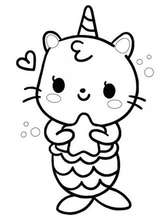 Unicorn Cat Mermaid Coloring Page - Free Printable Coloring Pages for Kids