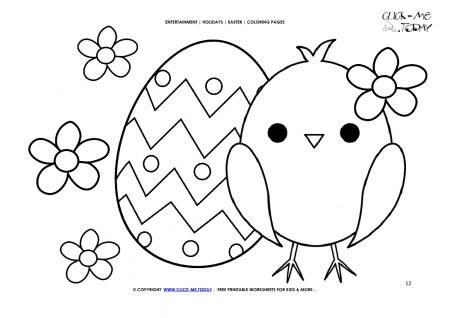 Easter Coloring Page: 12 Easter Chicken, Egg & Flowers