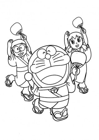 Doraemon, Nobita And Shizuka Dancing Coloring Page - Free ...