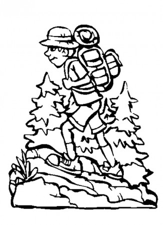 Boy Hiking with Camping Backpack Coloring Pages - NetArt