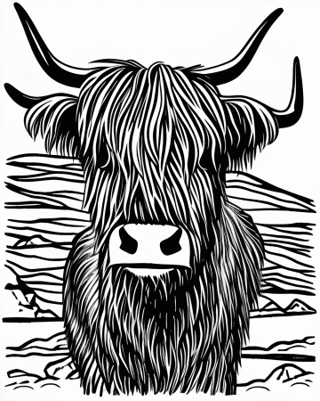 Highland Cow Coloring Page · Creative Fabrica