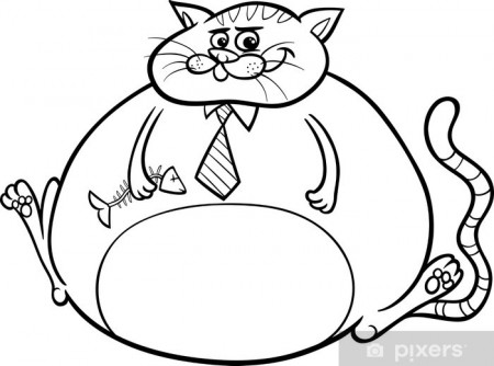fat cat saying cartoon illustration Sticker • Pixers® - We live to change