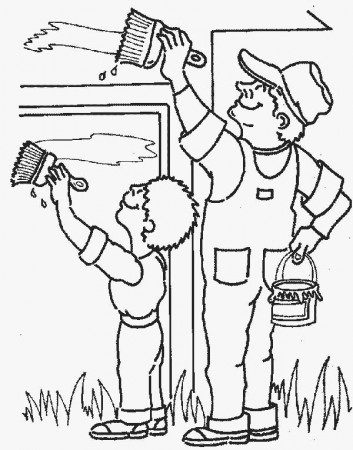 Painter Painting Wall in Community Helpers Coloring Page - NetArt