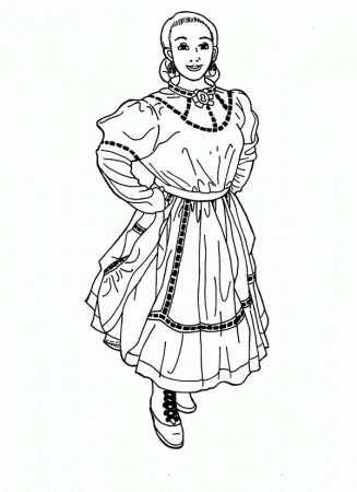 Beautiful Mexican Girl Dress Coloring Pages | Color Luna