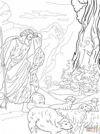 God Speaks to Moses from the Burning Bush coloring page | Free ...