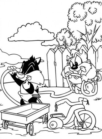 Looney Tunes Coloring Pages Baby Taz Teasing Baby Sylvester | Bulk ...