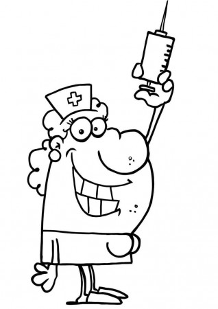 Nurse with Syringe Coloring Page - Free ...
