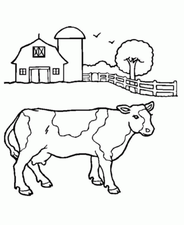 Learning Years: Animal Coloring Pages - Cow and Barn