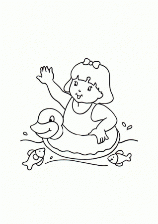 Coloring page of a little girl with swimming float | www ...