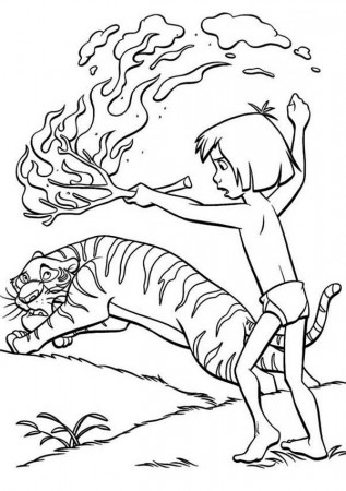 Mowgli Drive Away Shere Khan with Fire in the Jungle Book Coloring ...