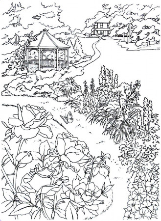 Farm house with gazebo - living in the country coloring book page ...