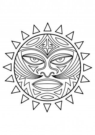 Tiki: Maori / Polynesian symbol - Tattoos Adult Coloring Pages