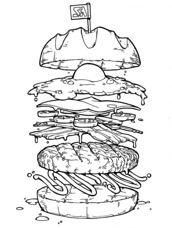 Big Burger With Fried Egg Coloring Pages - Download & Print Online Coloring  Pages for Free | Color Nimbus