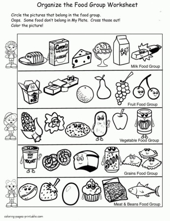 Healthy Food Coloring Page Worksheets | 99Worksheets