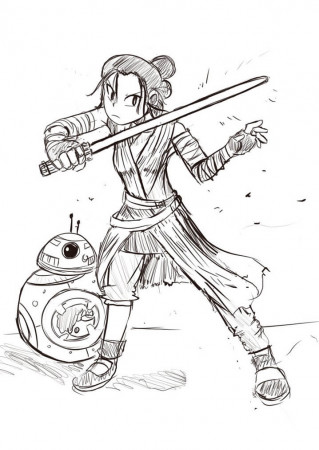 Rey and BB-8 in Star Wars Coloring Page - Free Printable Coloring Pages for  Kids