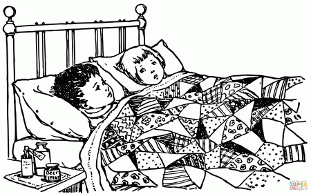 Vintage Siblings Going to Bed coloring page | Free Printable Coloring Pages