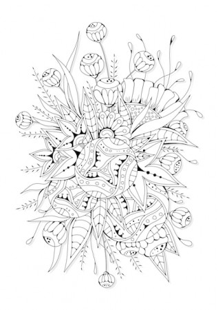 Premium Vector | Botanical coloring page with fantasy flowers in line art