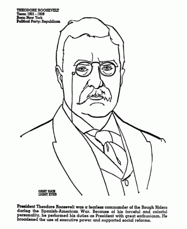 Theodore (Teddy) Roosevelt Coloring Page | Theodore roosevelt ...