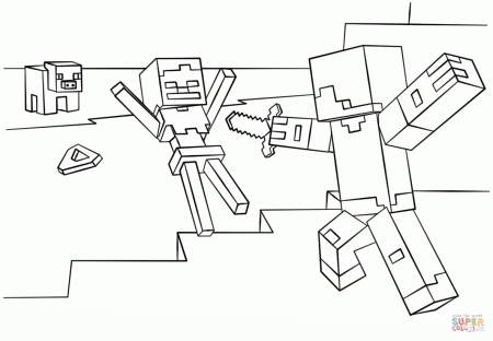 Minecraft Steve vs. Skeleton coloring page | Free Printable ...