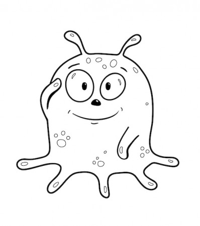 Premium Vector | Funny cute slime alien monster with tentacles, for kids  activity book. imaginary big eyes creature for children coloring book.  black and white outline fantasy cartoon for coloring pages.