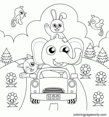 Elephant Driving a Car Coloring Pages - Elephant Coloring Pages - Coloring  Pages For Kids And Adults