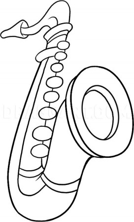 How to Draw a Saxophone, Coloring Page, Trace Drawing