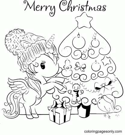 Christmas Tree and Unicorn Coloring Pages - Christmas Animals Coloring Pages  - Coloring Pages For Kids And Adults
