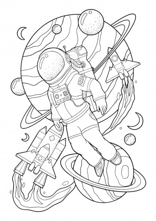 Coloring pages for kids of astronauts in outer space 3754657 Vector Art at  Vecteezy