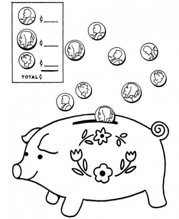 Coin Going in Piggy Bank Coloring Page | Color Luna