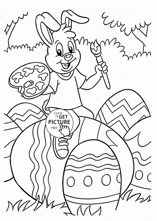 Easter Bunny painting Eggs coloring page for kids, easter coloring ...