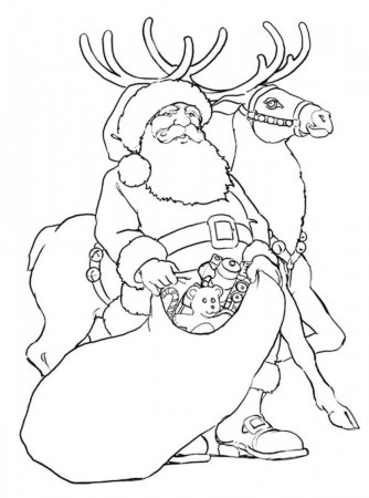 Santa Reindeer Coloring Pages : Reindeer And Santa Christmas ...