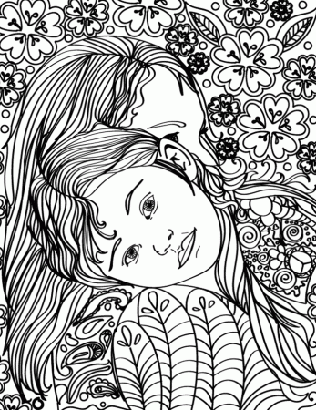 Free Printable Mother Daughter Hugging Adult Coloring Page ...
