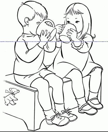 Kids Drinking Water Clipart Black And White