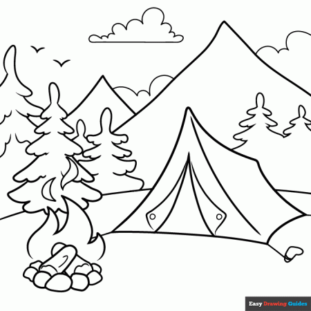 Camping Coloring Page | Easy Drawing Guides