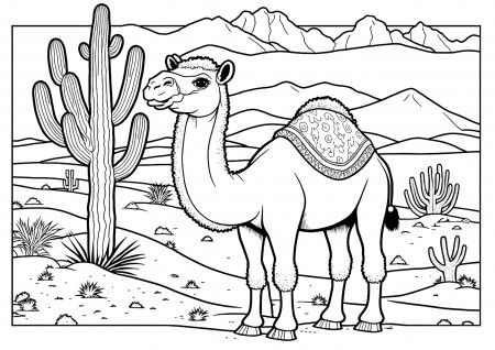 Dromedary in the desert - Camels and dromedaries Kids Coloring Pages