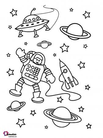 astronaut in outer space coloring page. Free download to print Collection  of cartoon … | Space coloring pages, Kids printable coloring pages, Planet coloring  pages