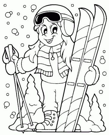 Girl with skis coloring sheet for children - Topcoloringpages.net