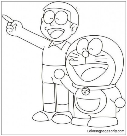 Doraemon And Nobita Coloring Page | Easy cartoon drawings, Doremon ...