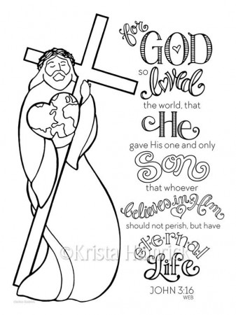 God So Loved the World coloring page 8.5X11 Bible | Etsy