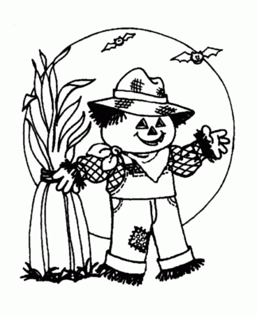Scary Halloween Coloring Page - Scary Scarecrow & Moon - Free ...